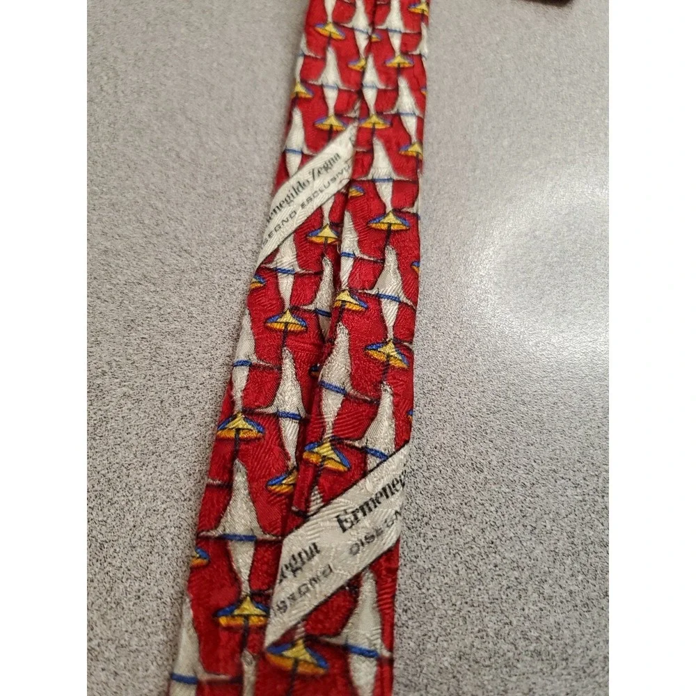 Ermenegildo Zegna Silk Necktie Mens Seal Umbrella Novelty Disegno Esclusivo Red